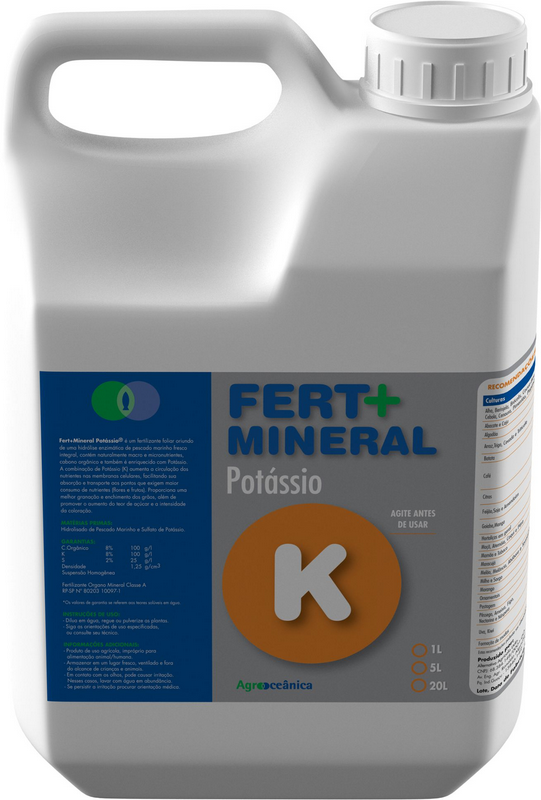 Fertilizante Aminoácidos enriquecido com Potássio - Fert+Mineral Potássio 5 litros Agrooceânica