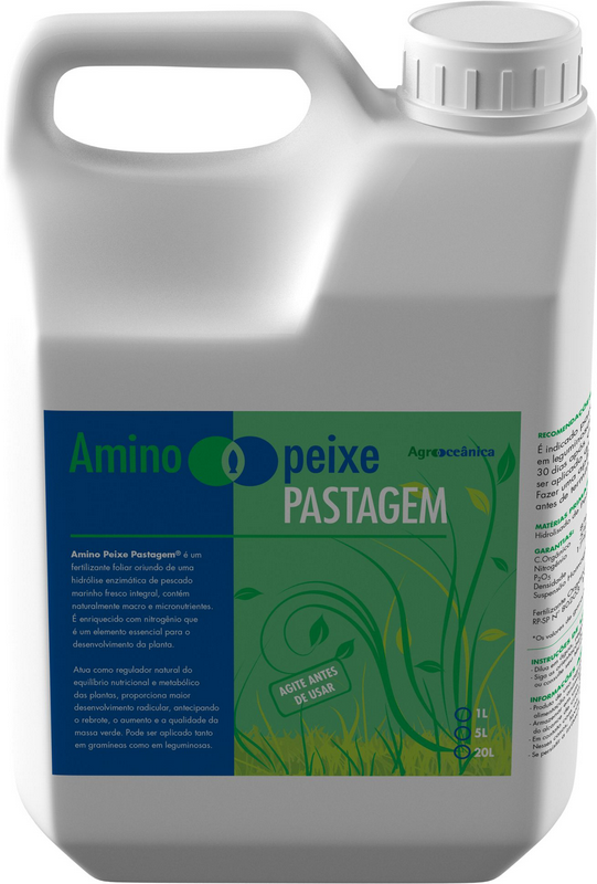 Fertilizante para Pastagem - Aminoácidos + Nitrogênio + Fósforo - Amino Peixe Pastagem 5 litros Agrooceânica